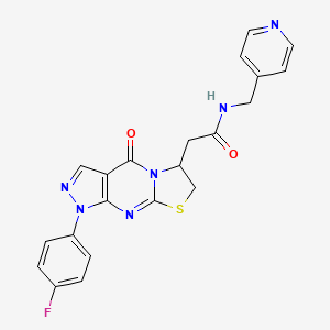molecular formula C21H17FN6O2S B2987157 2-(1-(4-fluorophenyl)-4-oxo-1,4,6,7-tetrahydropyrazolo[3,4-d]thiazolo[3,2-a]pyrimidin-6-yl)-N-(pyridin-4-ylmethyl)acetamide CAS No. 941994-41-8