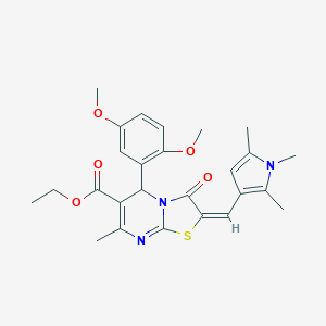 molecular formula C26H29N3O5S B298716 ethyl 5-(2,5-dimethoxyphenyl)-7-methyl-3-oxo-2-[(1,2,5-trimethyl-1H-pyrrol-3-yl)methylene]-2,3-dihydro-5H-[1,3]thiazolo[3,2-a]pyrimidine-6-carboxylate 