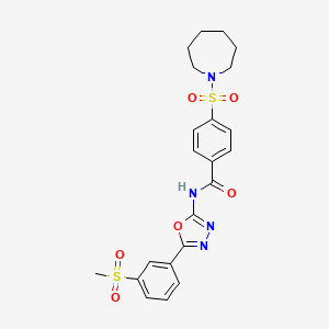 molecular formula C22H24N4O6S2 B2987166 4-(氮杂环-1-基磺酰基)-N-(5-(3-(甲磺酰基)苯基)-1,3,4-恶二唑-2-基)苯甲酰胺 CAS No. 922689-10-9