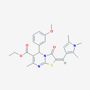 molecular formula C25H27N3O4S B298717 ethyl 5-(3-methoxyphenyl)-7-methyl-3-oxo-2-[(1,2,5-trimethyl-1H-pyrrol-3-yl)methylene]-2,3-dihydro-5H-[1,3]thiazolo[3,2-a]pyrimidine-6-carboxylate 