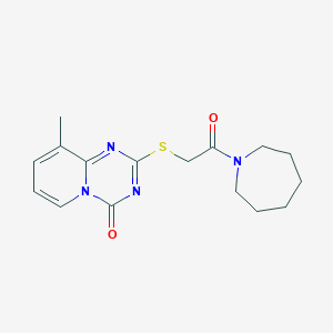 molecular formula C16H20N4O2S B2987170 2-[2-(Azepan-1-yl)-2-oxoethyl]sulfanyl-9-methylpyrido[1,2-a][1,3,5]triazin-4-one CAS No. 896338-27-5