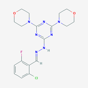 molecular formula C18H21ClFN7O2 B298719 2-Chloro-6-fluorobenzaldehyde [4,6-di(4-morpholinyl)-1,3,5-triazin-2-yl]hydrazone 