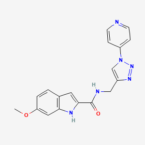 molecular formula C18H16N6O2 B2987198 6-methoxy-N-((1-(pyridin-4-yl)-1H-1,2,3-triazol-4-yl)methyl)-1H-indole-2-carboxamide CAS No. 2034227-76-2