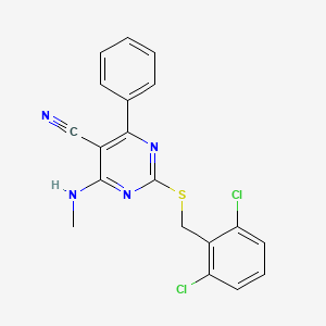 2-[(2,6-Dichlorobenzyl)sulfanyl]-4-(methylamino)-6-phenyl-5-pyrimidinecarbonitrile