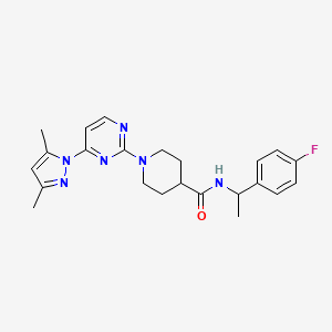 molecular formula C23H27FN6O B2987213 1-[4-(3,5-二甲基-1H-吡唑-1-基)-2-嘧啶基]-N~4~-[1-(4-氟苯基)乙基]-4-哌啶甲酰胺 CAS No. 1251680-45-1