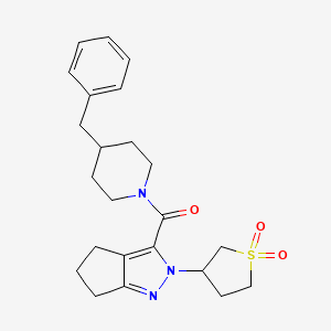 molecular formula C23H29N3O3S B2987220 (4-Benzylpiperidin-1-yl)(2-(1,1-dioxidotetrahydrothiophen-3-yl)-2,4,5,6-tetrahydrocyclopenta[c]pyrazol-3-yl)methanone CAS No. 1040666-32-7