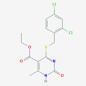 molecular formula C15H14Cl2N2O3S B2987224 ethyl 4-[(2,4-dichlorophenyl)methylsulfanyl]-6-methyl-2-oxo-1H-pyrimidine-5-carboxylate CAS No. 899983-41-6