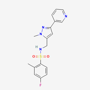 molecular formula C17H17FN4O2S B2987235 4-fluoro-2-methyl-N-((1-methyl-3-(pyridin-3-yl)-1H-pyrazol-5-yl)methyl)benzenesulfonamide CAS No. 2034417-44-0