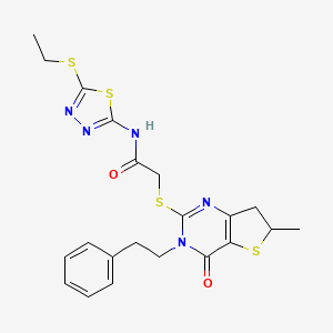 N-(5-Ethylsulfanyl-1,3,4-thiadiazol-2-yl)-2-[[6-methyl-4-oxo-3-(2-phenylethyl)-6,7-dihydrothieno[3,2-d]pyrimidin-2-yl]sulfanyl]acetamide