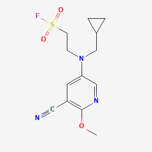 molecular formula C13H16FN3O3S B2987243 2-[(5-Cyano-6-methoxypyridin-3-yl)-(cyclopropylmethyl)amino]ethanesulfonyl fluoride CAS No. 2411256-71-6