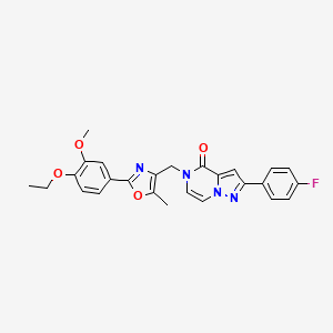 molecular formula C26H23FN4O4 B2987309 5-((2-(4-ethoxy-3-methoxyphenyl)-5-methyloxazol-4-yl)methyl)-2-(4-fluorophenyl)pyrazolo[1,5-a]pyrazin-4(5H)-one CAS No. 1359483-80-9
