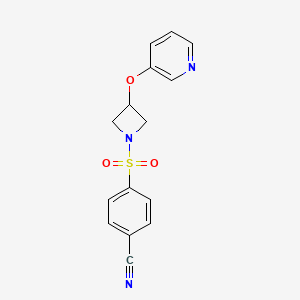 molecular formula C15H13N3O3S B2987313 4-((3-(Pyridin-3-yloxy)azetidin-1-yl)sulfonyl)benzonitrile CAS No. 1903891-19-9