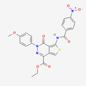 molecular formula C23H18N4O7S B2987316 3-(4-甲氧基苯基)-5-[(4-硝基苯甲酰)氨基]-4-氧代噻吩并[3,4-d]哒嗪-1-羧酸乙酯 CAS No. 851952-12-0