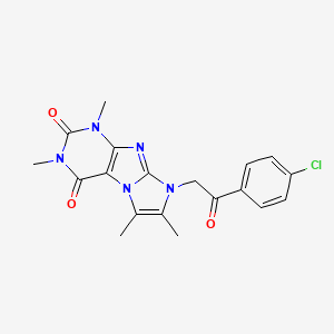 molecular formula C19H18ClN5O3 B2987318 6-[2-(4-Chlorophenyl)-2-oxoethyl]-2,4,7,8-tetramethylpurino[7,8-a]imidazole-1,3-dione CAS No. 878735-97-8