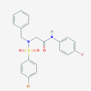 molecular formula C21H18BrFN2O3S B298732 2-{benzyl[(4-bromophenyl)sulfonyl]amino}-N-(4-fluorophenyl)acetamide 