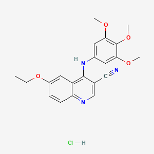 molecular formula C21H22ClN3O4 B2987328 6-Ethoxy-4-((3,4,5-trimethoxyphenyl)amino)quinoline-3-carbonitrile hydrochloride CAS No. 1323501-73-0
