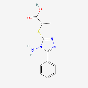 molecular formula C11H12N4O2S B2987330 2-(4-Amino-5-phenyl-1,2,4-triazol-3-ylthio)propanoic acid CAS No. 678561-33-6