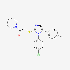 molecular formula C23H24ClN3OS B2987333 2-((1-(4-chlorophenyl)-5-(p-tolyl)-1H-imidazol-2-yl)thio)-1-(piperidin-1-yl)ethanone CAS No. 1226441-37-7