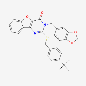 molecular formula C29H26N2O4S B2987337 3-(1,3-benzodioxol-5-ylmethyl)-2-[(4-tert-butylbenzyl)sulfanyl][1]benzofuro[3,2-d]pyrimidin-4(3H)-one CAS No. 1291864-81-7