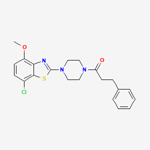 molecular formula C21H22ClN3O2S B2987349 1-(4-(7-Chloro-4-methoxybenzo[d]thiazol-2-yl)piperazin-1-yl)-3-phenylpropan-1-one CAS No. 886955-05-1