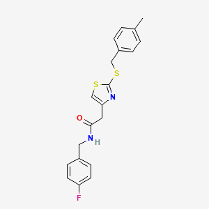 molecular formula C20H19FN2OS2 B2987354 N-(4-fluorobenzyl)-2-(2-((4-methylbenzyl)thio)thiazol-4-yl)acetamide CAS No. 954074-33-0