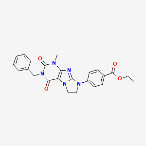 molecular formula C24H23N5O4 B2987378 Ethyl 4-(2-benzyl-4-methyl-1,3-dioxo-7,8-dihydropurino[7,8-a]imidazol-6-yl)benzoate CAS No. 893960-63-9
