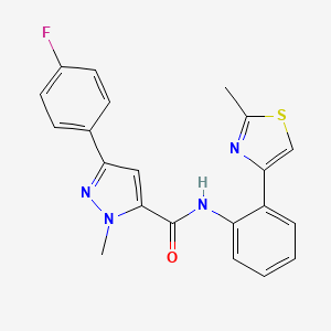 molecular formula C21H17FN4OS B2987380 3-(4-fluorophenyl)-1-methyl-N-(2-(2-methylthiazol-4-yl)phenyl)-1H-pyrazole-5-carboxamide CAS No. 1797366-95-0