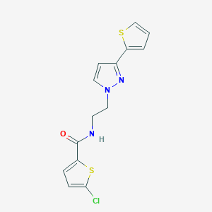 molecular formula C14H12ClN3OS2 B2987383 5-chloro-N-(2-(3-(thiophen-2-yl)-1H-pyrazol-1-yl)ethyl)thiophene-2-carboxamide CAS No. 1448060-90-9