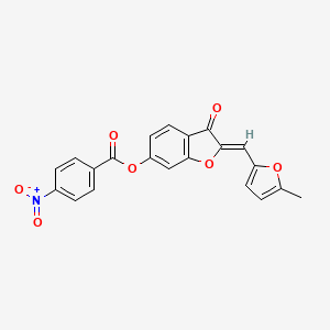 molecular formula C21H13NO7 B2987384 (Z)-2-((5-methylfuran-2-yl)methylene)-3-oxo-2,3-dihydrobenzofuran-6-yl 4-nitrobenzoate CAS No. 622366-23-8