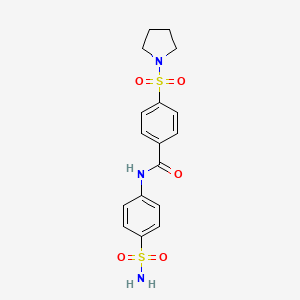 molecular formula C17H19N3O5S2 B2987392 4-(吡咯烷-1-基磺酰基)-N-(4-磺酰基苯基)苯甲酰胺 CAS No. 307327-12-4