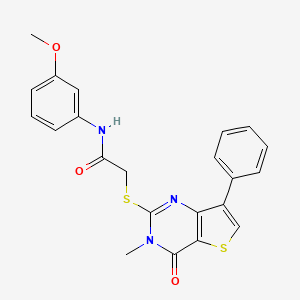 molecular formula C22H19N3O3S2 B2987394 N-(3-甲氧基苯基)-2-[(3-甲基-4-氧代-7-苯基-3,4-二氢噻吩并[3,2-d]嘧啶-2-基)硫代]乙酰胺 CAS No. 1111292-26-2