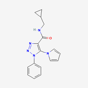 molecular formula C17H17N5O B2987400 N-(cyclopropylmethyl)-1-phenyl-5-(1H-pyrrol-1-yl)-1H-1,2,3-triazole-4-carboxamide CAS No. 2034591-00-7
