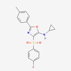 molecular formula C19H17FN2O3S B2987416 N-cyclopropyl-4-((4-fluorophenyl)sulfonyl)-2-(p-tolyl)oxazol-5-amine CAS No. 862760-93-8