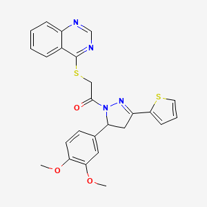molecular formula C25H22N4O3S2 B2987418 1-[3-(3,4-Dimethoxyphenyl)-5-thiophen-2-yl-3,4-dihydropyrazol-2-yl]-2-quinazolin-4-ylsulfanylethanone CAS No. 863020-50-2