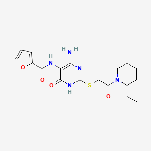 molecular formula C18H23N5O4S B2987435 N-(4-氨基-2-((2-(2-乙基哌啶-1-基)-2-氧代乙基)硫代)-6-氧代-1,6-二氢嘧啶-5-基)呋喃-2-甲酰胺 CAS No. 868226-77-1