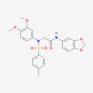 molecular formula C24H24N2O7S B298745 N-(1,3-benzodioxol-5-yl)-2-{3,4-dimethoxy[(4-methylphenyl)sulfonyl]anilino}acetamide 