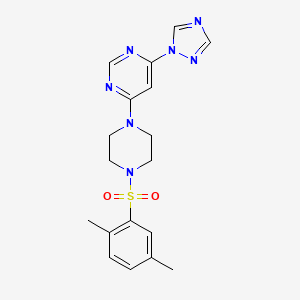 molecular formula C18H21N7O2S B2987455 4-(4-((2,5-dimethylphenyl)sulfonyl)piperazin-1-yl)-6-(1H-1,2,4-triazol-1-yl)pyrimidine CAS No. 1706078-27-4