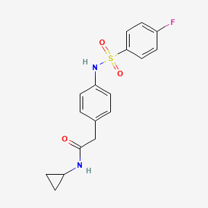 molecular formula C17H17FN2O3S B2987459 N-环丙基-2-[4-(4-氟苯磺酰胺)苯基]乙酰胺 CAS No. 847769-30-6