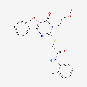 molecular formula C22H21N3O4S B2987479 2-[[3-(2-甲氧基乙基)-4-氧代-[1]苯并呋喃[3,2-d]嘧啶-2-基]硫代]-N-(2-甲基苯基)乙酰胺 CAS No. 866894-62-4