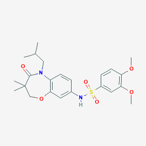 molecular formula C23H30N2O6S B2987486 N-(5-异丁基-3,3-二甲基-4-氧代-2,3,4,5-四氢苯并[b][1,4]恶杂环戊烯-8-基)-3,4-二甲氧基苯磺酰胺 CAS No. 922050-33-7