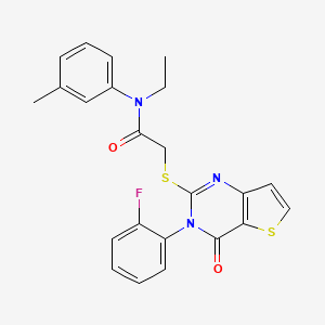 molecular formula C23H20FN3O2S2 B2987492 N-ethyl-2-{[3-(2-fluorophenyl)-4-oxo-3,4-dihydrothieno[3,2-d]pyrimidin-2-yl]sulfanyl}-N-(3-methylphenyl)acetamide CAS No. 1260996-30-2