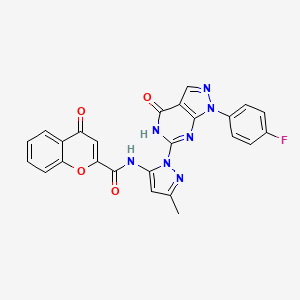 molecular formula C25H16FN7O4 B2987503 N-(1-(1-(4-fluorophenyl)-4-oxo-4,5-dihydro-1H-pyrazolo[3,4-d]pyrimidin-6-yl)-3-methyl-1H-pyrazol-5-yl)-4-oxo-4H-chromene-2-carboxamide CAS No. 1020489-03-5