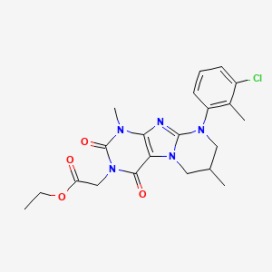 molecular formula C21H24ClN5O4 B2987513 乙酸2-[9-(3-氯-2-甲基苯基)-1,7-二甲基-2,4-二氧代-7,8-二氢-6H-嘌呤[7,8-a]嘧啶-3-基]乙酯 CAS No. 876901-06-3
