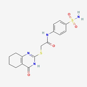 molecular formula C16H18N4O4S2 B2987516 2-[(4-氧代-3,4,5,6,7,8-六氢喹唑啉-2-基)硫代]-N-(4-磺酰胺苯基)乙酰胺 CAS No. 879062-19-8