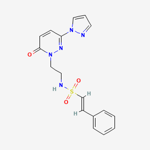 molecular formula C17H17N5O3S B2987517 (E)-N-(2-(6-oxo-3-(1H-吡唑-1-基)嘧啶并-1(6H)-基)乙基)-2-苯乙烯磺酰胺 CAS No. 1351664-84-0