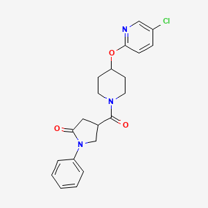 molecular formula C21H22ClN3O3 B2987526 4-(4-((5-Chloropyridin-2-yl)oxy)piperidine-1-carbonyl)-1-phenylpyrrolidin-2-one CAS No. 1448061-10-6