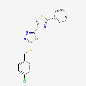 molecular formula C18H12ClN3OS2 B2987537 4-Chlorobenzyl 5-(2-phenyl-1,3-thiazol-4-yl)-1,3,4-oxadiazol-2-yl sulfide CAS No. 338760-61-5