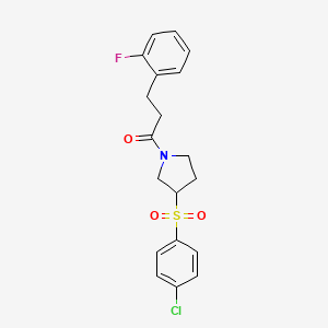 molecular formula C19H19ClFNO3S B2987538 1-(3-((4-Chlorophenyl)sulfonyl)pyrrolidin-1-yl)-3-(2-fluorophenyl)propan-1-one CAS No. 1448069-57-5