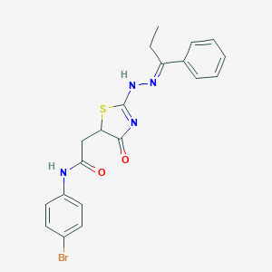 N-(4-bromophenyl)-2-[4-oxo-2-[(2E)-2-(1-phenylpropylidene)hydrazinyl]-1,3-thiazol-5-yl]acetamide