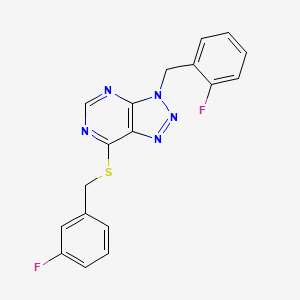 molecular formula C18H13F2N5S B2987540 3-[(2-Fluorophenyl)methyl]-7-[(3-fluorophenyl)methylsulfanyl]triazolo[4,5-d]pyrimidine CAS No. 863458-91-7